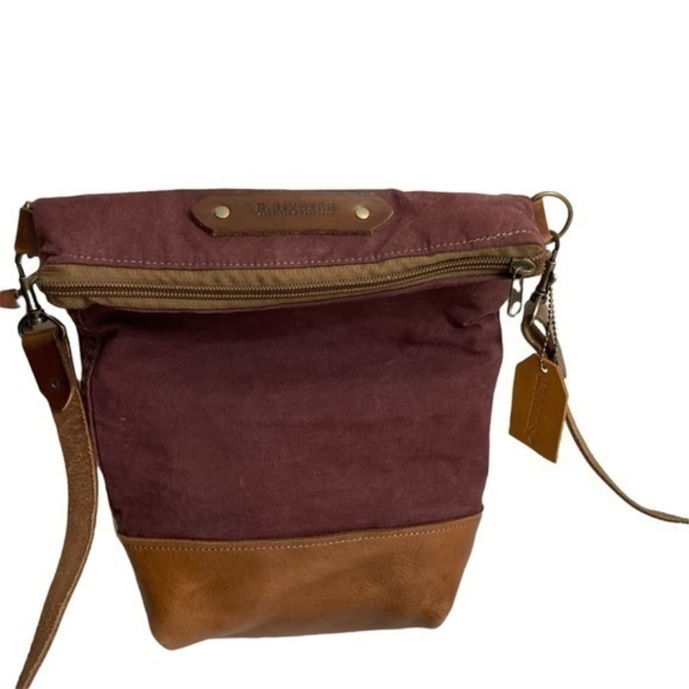 R. Riveter burgandy Mrs bell canvas brown leather crossbody bag USA 🇺🇸